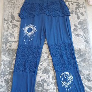 *** LAST CHANCE SALE** * Yoga Pants, Royal Blue, Sun/Moon design, Lace